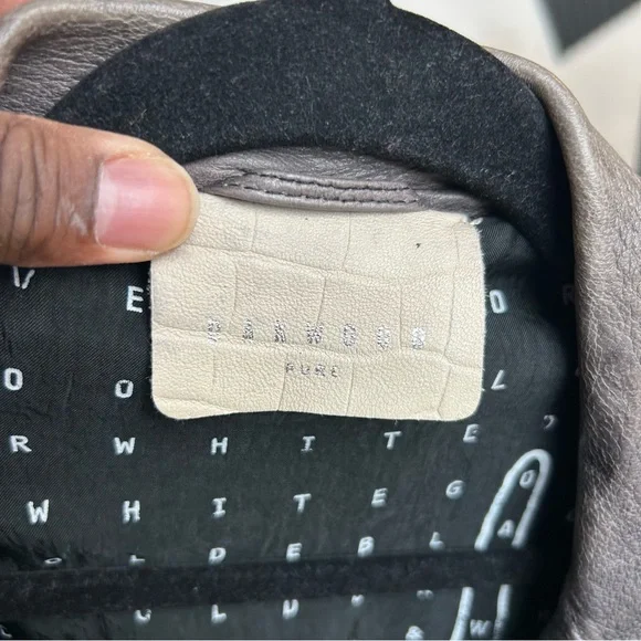 Women's Brown Leather Bomber Jacket with Ribbed Cuffs and Waistband - Picture 15 of 16